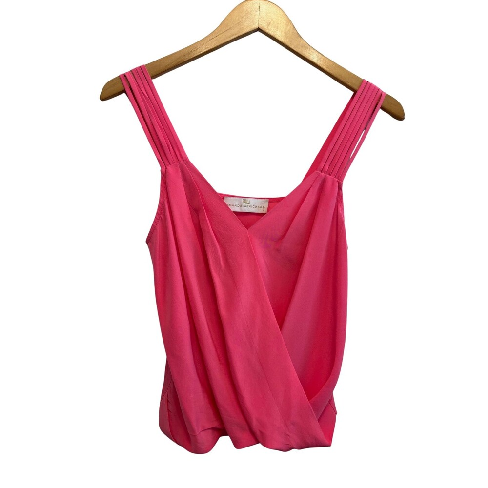 Amanda‎ Uprichard Blouse Top Silk Hot Pink Sleeveless Surplice Wrap Coquette S